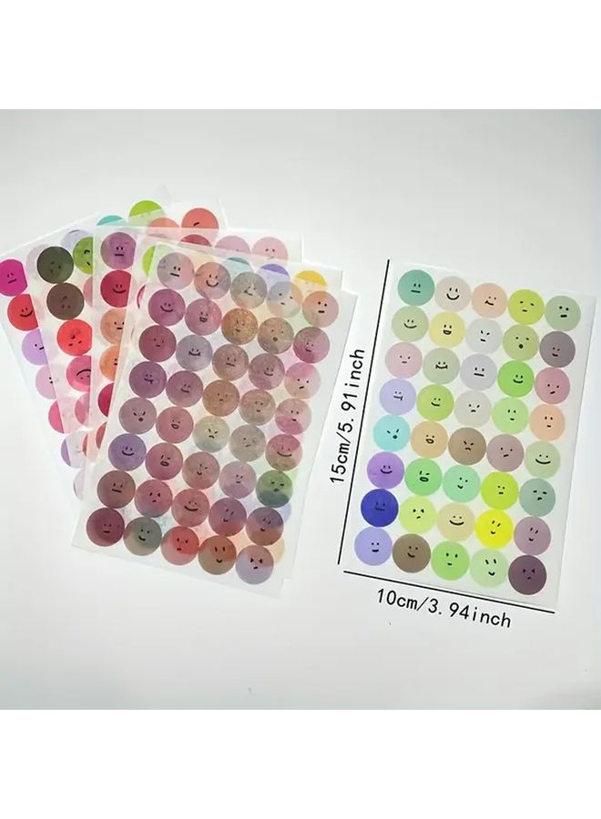 6 Sheets Cute Expression Cartoon Doodle Round Sticker Multicolor Smile Face Gift Decoration Hand Account Sticker Cup Decoration Label Holiday Gift Stationery - Image 3