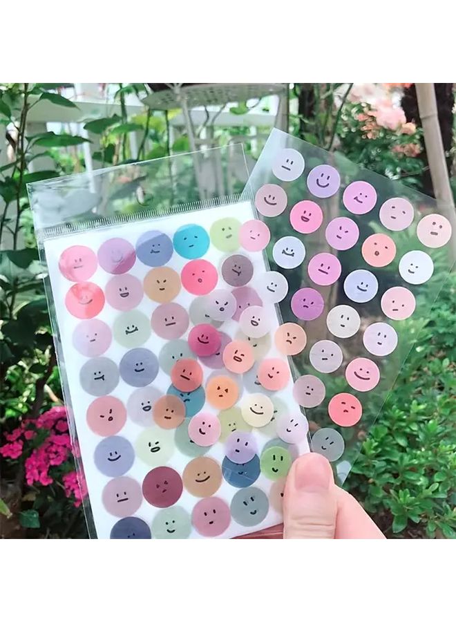 6 Sheets Cute Expression Cartoon Doodle Round Sticker Multicolor Smile Face Gift Decoration Hand Account Sticker Cup Decoration Label Holiday Gift Stationery - Image 1