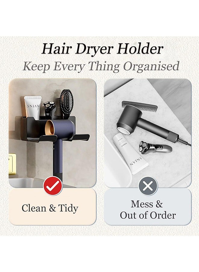 Hair Dryer Holder - Bathroom Organizer Hair Dryer Holder Wall Mounted Hair Styling Tools Organizer Hair Dryer Dolder Cabinet Door Blow Rack for Hair Dryer Stand with Plug Hook Black - Image 3
