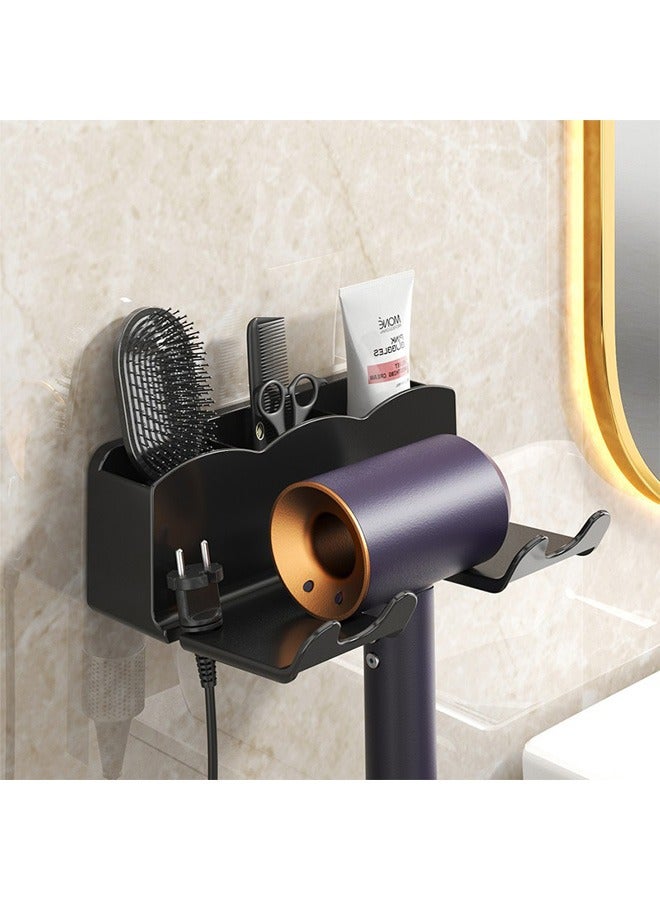 Hair Dryer Holder - Bathroom Organizer Hair Dryer Holder Wall Mounted Hair Styling Tools Organizer Hair Dryer Dolder Cabinet Door Blow Rack for Hair Dryer Stand with Plug Hook Black - Image 1
