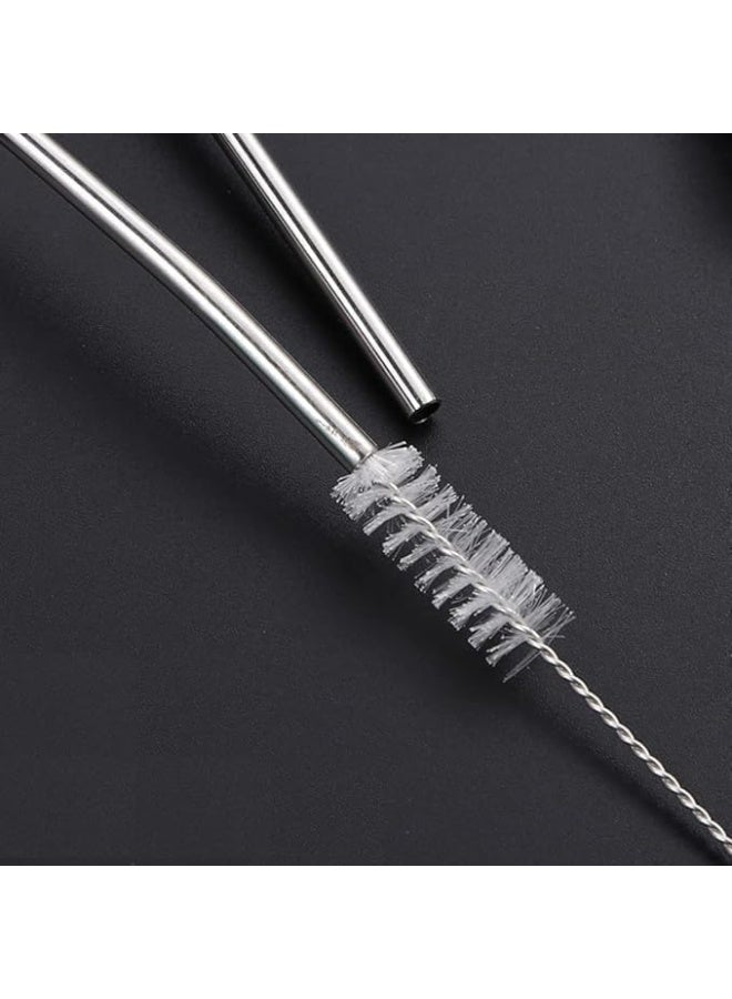 Elegant Set Of 7 Reusable Drinking Straws With Spoon 304 Stainless Steel Metal Straws Straight And Bent Design With Cleaning Brush Eco Friendly Multi Purpose Straws (Sliver) - Image 5