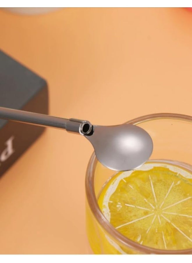 Elegant Set Of 7 Reusable Drinking Straws With Spoon 304 Stainless Steel Metal Straws Straight And Bent Design With Cleaning Brush Eco Friendly Multi Purpose Straws (Sliver) - Image 3