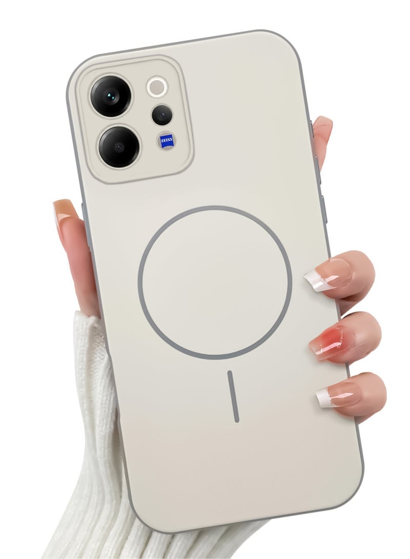 جراب حماية هجين من الأكريليك لهاتف Vivo V70 - ظهر صلب مع حافة سيليكون وتصميم حلقة عصري - أبيض