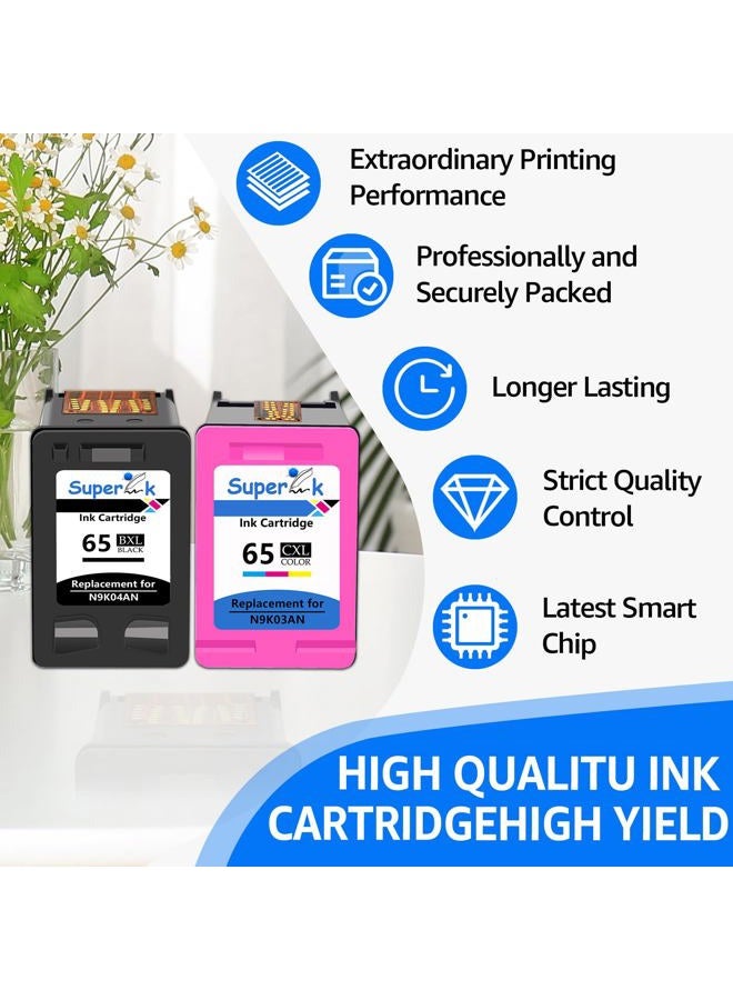 SuperInk Remanufactured 65 High Yield Ink Cartridge Replacement for HP 65XL N9K04AN N9K03AN Compatible with Deskjet 2600 2620 3720 3752 3758 Envy 5000 5052 5055 5058 Printer (1 Black, 1 Tri-Color) - Image 4