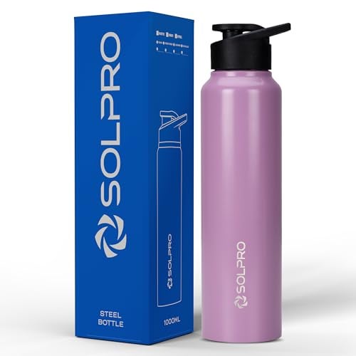 Solpro Alpha 1000mL Stainless Steel Water Bottle for Office,School,College,Travel,Gym,Yoga,Camping,Sports & Outdoor For Men,Women,Athletes,Kids,Children,Student, & Youth;Odor,Leak & BPA Free(Lavender) - Image 1