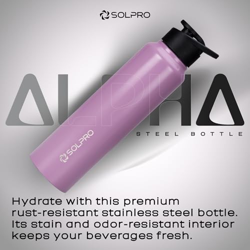 Solpro Alpha 1000mL Stainless Steel Water Bottle for Office,School,College,Travel,Gym,Yoga,Camping,Sports & Outdoor For Men,Women,Athletes,Kids,Children,Student, & Youth;Odor,Leak & BPA Free(Lavender) - Image 2