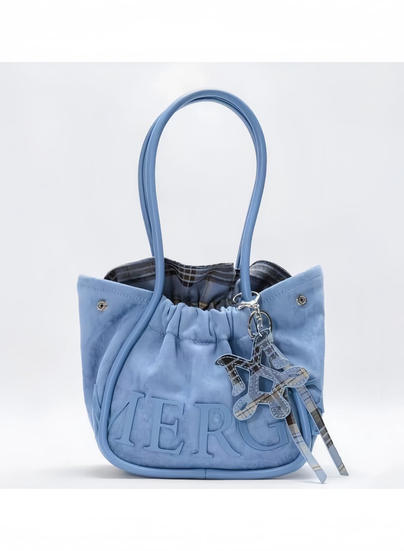 MERGE small tote bag, single shoulder diagonal velvet cloth bag - Image 1