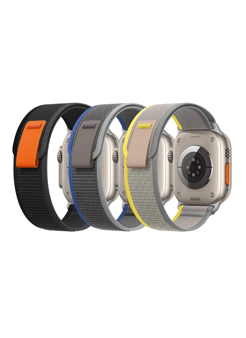 MOCOM - 3 in a Bundle - Trail Loop Watch Band Strap for Apple Watch Ultra 49mm/45mm/44mm/42mm Yellow/Beige Blue/Gray Black/Gray - Image 1