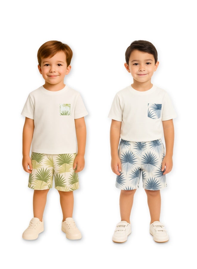 Luay Boys Cotton Co-ord Set of 2| Premium Summer Outfit with Stylish T-Shirt & Shorts | Comfortable Cotton Clothing for Kids | Perfect Daily Wear for Boys (Soft & Lightweight) Green Blue(4-5 Years) - Image 1