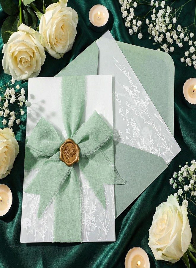 YooNotee 50 Sets Wedding Invitation Kit Include Vellum Jackets for 5x7 Invitations Sage Green Envelope Liners Gold Wax Seal Stickers for Wedding Birthday Party Favor DIY Craft (Wildflowers) - Image 2