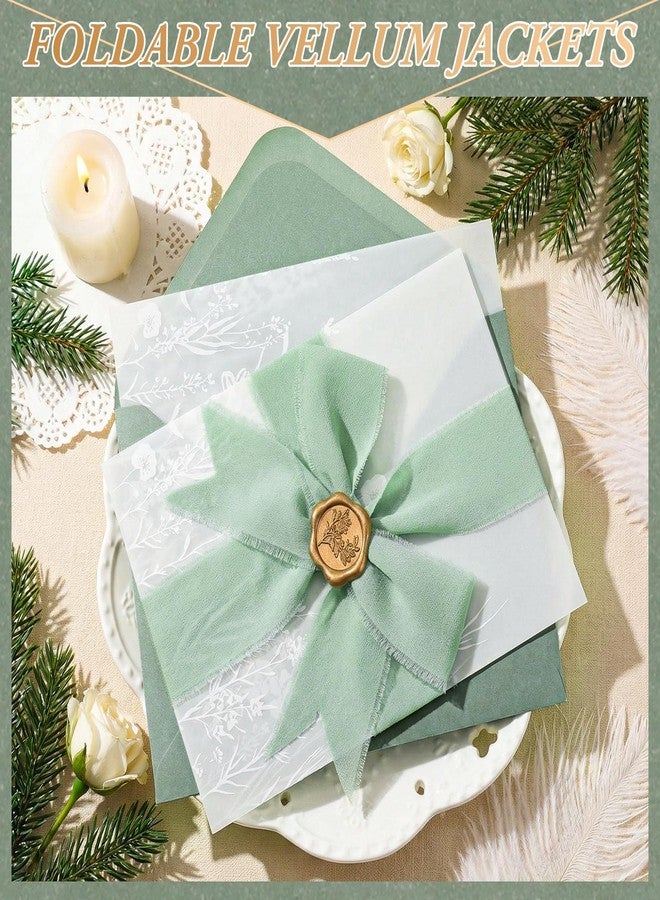YooNotee 50 Sets Wedding Invitation Kit Include Vellum Jackets for 5x7 Invitations Sage Green Envelope Liners Gold Wax Seal Stickers for Wedding Birthday Party Favor DIY Craft (Wildflowers) - Image 4
