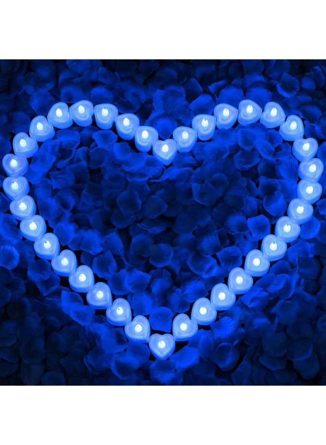 Caffox Caffox 3000Pcs Rose Petals with 36Pcs LED Tea Lights Candles, Rose Petals and Candles Set for Romantic Night, Romantic Decorations for Special Night, Valentine's Day, Wedding, Anniversary(Blue)  - Image 1