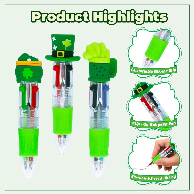 Zhirlyn 24 Pcs St Patrick's Day Pens Bulk Multicolor Ballpoint Pens Cute Fun 4-in-1 Green Pens for St. Patrick's Day Gifts (St Patrick) - Image 2