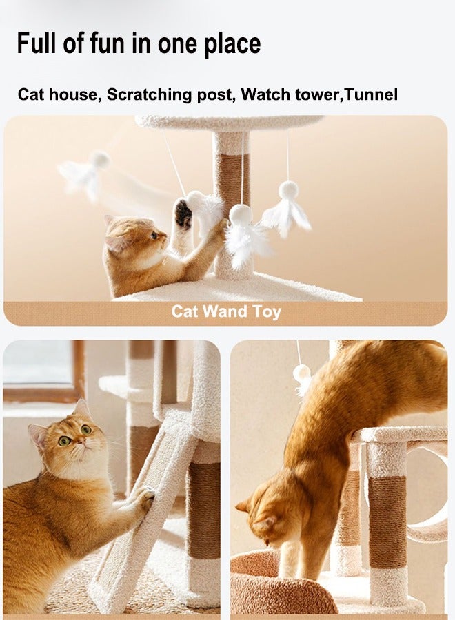 إس كولور بيت شجرة القط 120 × 50 × 40 سم برج القط مع تصميم هيكل متعدد الطبقات وعمود خدش للقطط الداخلية قطط الأليفة بيج - Image 5