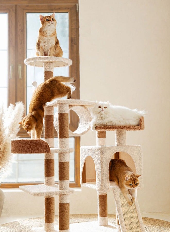 إس كولور بيت شجرة القط 120 × 50 × 40 سم برج القط مع تصميم هيكل متعدد الطبقات وعمود خدش للقطط الداخلية قطط الأليفة بيج - Image 2