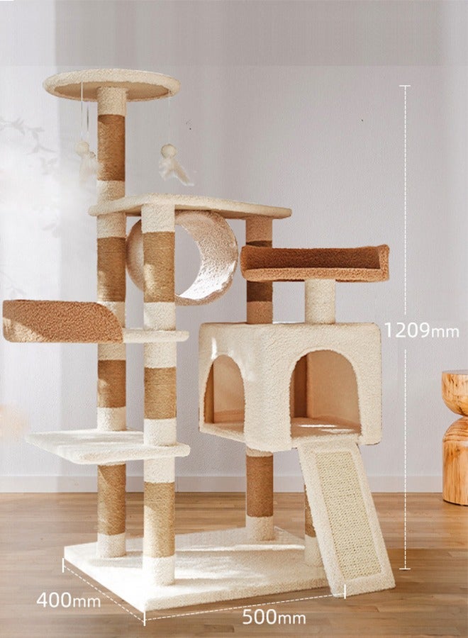 إس كولور بيت شجرة القط 120 × 50 × 40 سم برج القط مع تصميم هيكل متعدد الطبقات وعمود خدش للقطط الداخلية قطط الأليفة بيج - Image 4