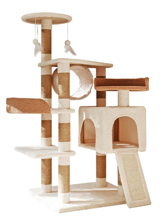 إس كولور بيت شجرة القط 120 × 50 × 40 سم برج القط مع تصميم هيكل متعدد الطبقات وعمود خدش للقطط الداخلية قطط الأليفة بيج - Image 1