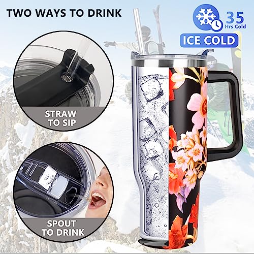 SYACOT 40 oz Tumbler with Handle and Straw Stainless Steel Insulated Tumbler Leak Proof Lid and Straw Lid Reusable Travel Mug Coffee Mug Cup Dishwasher Safe Keep Drinks Cold and Hot (Jasmine) - Image 3