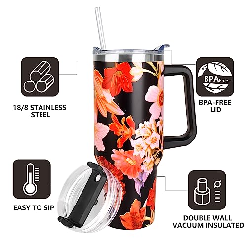 SYACOT 40 oz Tumbler with Handle and Straw Stainless Steel Insulated Tumbler Leak Proof Lid and Straw Lid Reusable Travel Mug Coffee Mug Cup Dishwasher Safe Keep Drinks Cold and Hot (Jasmine) - Image 4