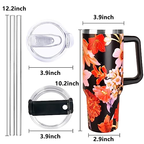 SYACOT 40 oz Tumbler with Handle and Straw Stainless Steel Insulated Tumbler Leak Proof Lid and Straw Lid Reusable Travel Mug Coffee Mug Cup Dishwasher Safe Keep Drinks Cold and Hot (Jasmine) - Image 2