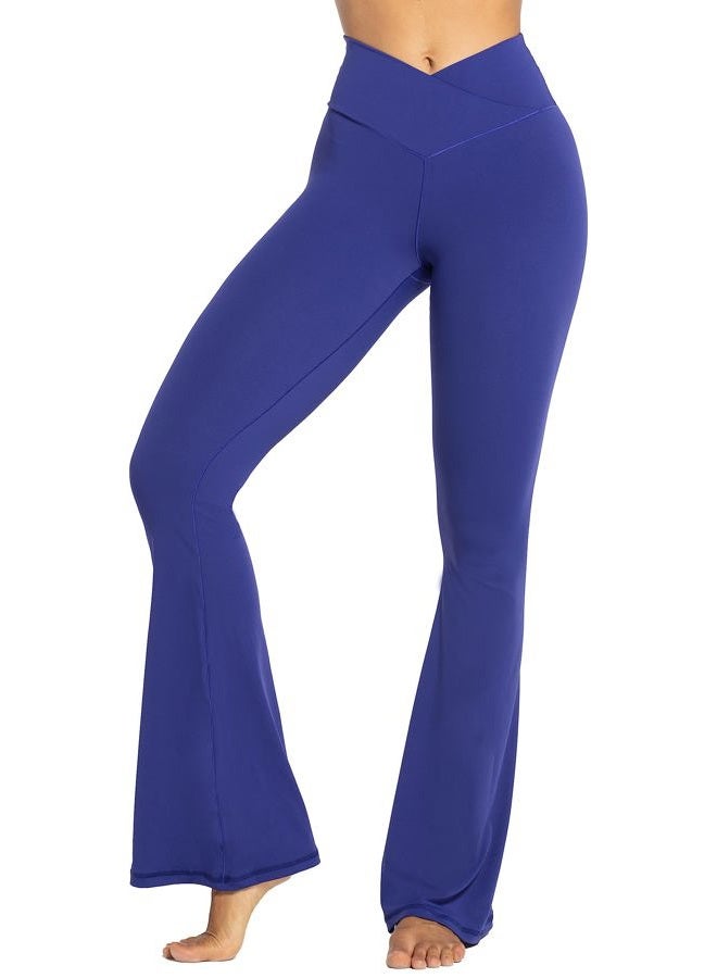 Sunzel Flare Leggings, Crossover Yoga Pants with Tummy Control, High-Waisted and Wide Leg, 30" Inseam, Navy Blue Large - Image 1