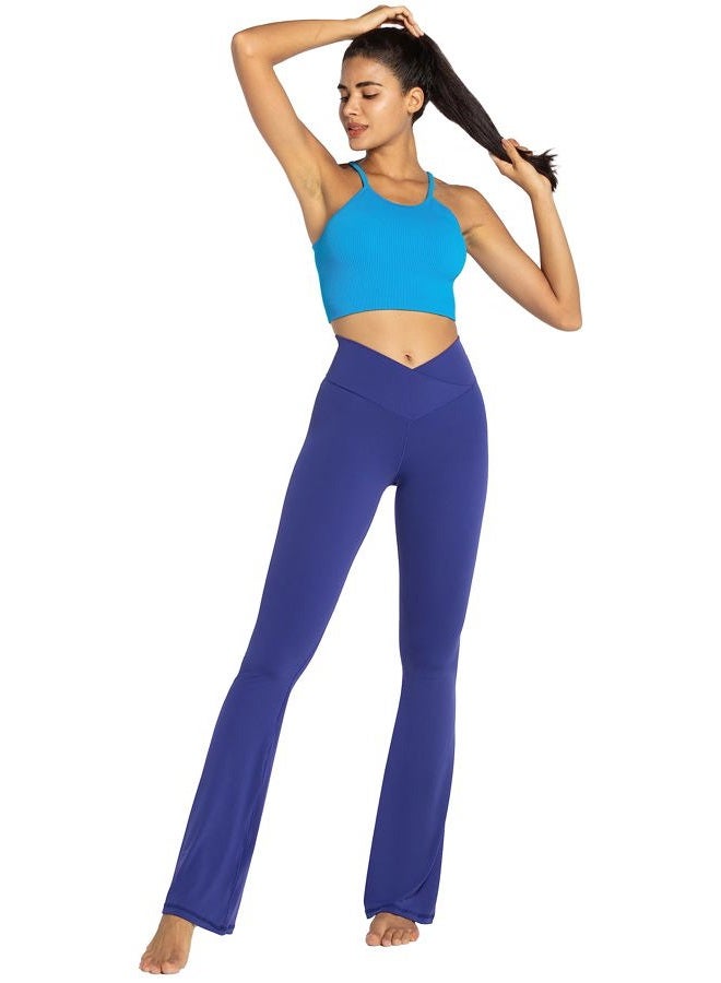 Sunzel Flare Leggings, Crossover Yoga Pants with Tummy Control, High-Waisted and Wide Leg, 30" Inseam, Navy Blue Large - Image 5