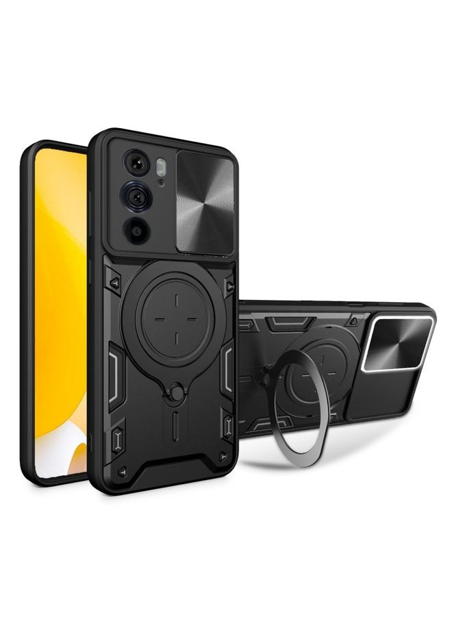 HuHa Case Cover For For Motorola Edge 30 Pro CD Texture Sliding Camshield Magnetic Holder Phone Case(Black) 