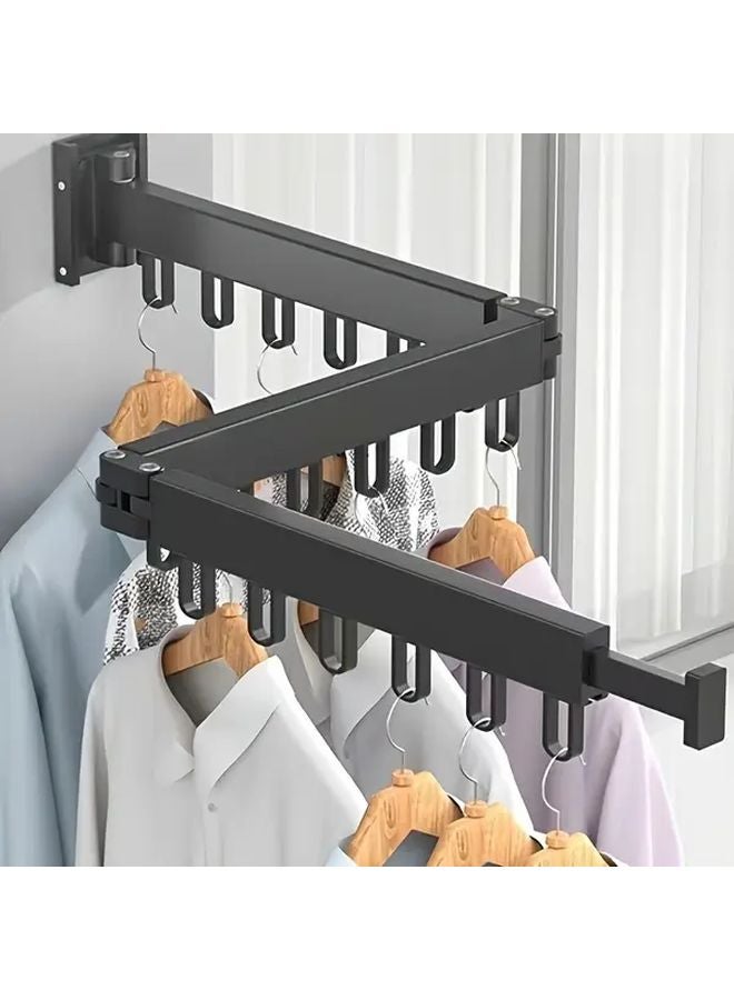 Knight Dark 3 Tier Wall Mounted Clothes Rack 24 Hooks Adjustable Metal Frame Space Saving - Image 1