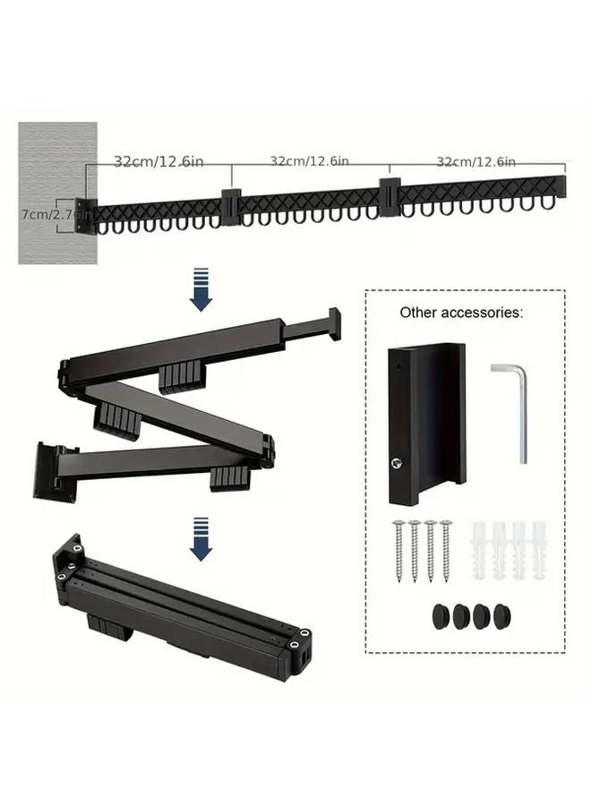 Knight Dark 3 Tier Wall Mounted Clothes Rack 24 Hooks Adjustable Metal Frame Space Saving - Image 4