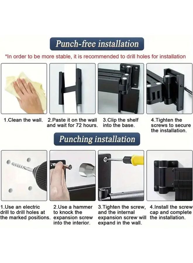 Knight Dark 3 Tier Wall Mounted Clothes Rack 24 Hooks Adjustable Metal Frame Space Saving - Image 5