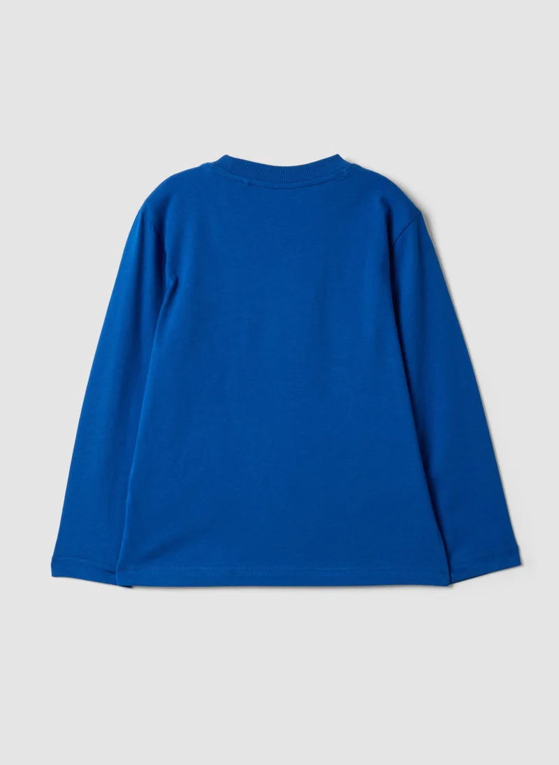 Ovs OVS Blue Organic Cotton T-Shirt With Varsity Print For Boys