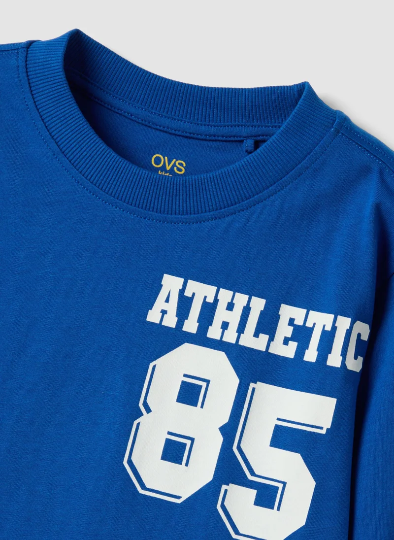 Ovs  OVS Blue Organic Cotton T-Shirt With Varsity Print For Boys for Men | Best Price UAE