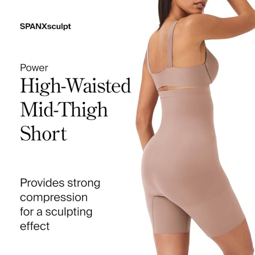 SPANXsculpt Seamless Power High-Waisted Mid-Thigh Short - Lightweight, All-Day Comfort - Core Control Shapewear - Cafe Au Lait - Small - Image 2
