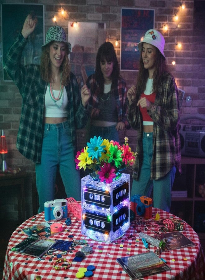 Relaxweex 2 Sets 80s 90s Glowing Novelty Cassette Tape Bucket Centerpiece 80s Party Supplies 90s Theme Birthday Party Supplies Light Cassette Tape Table Decor for Music Retro Hip Hop 1980 1990 Event - Image 5