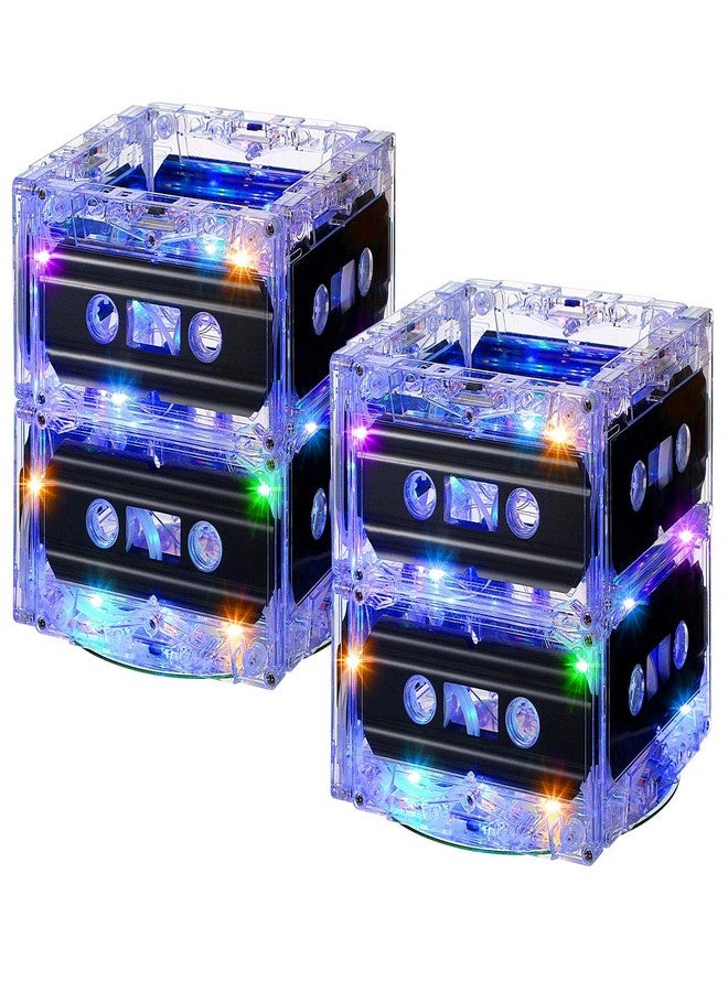 Relaxweex 2 Sets 80s 90s Glowing Novelty Cassette Tape Bucket Centerpiece 80s Party Supplies 90s Theme Birthday Party Supplies Light Cassette Tape Table Decor for Music Retro Hip Hop 1980 1990 Event - Image 1