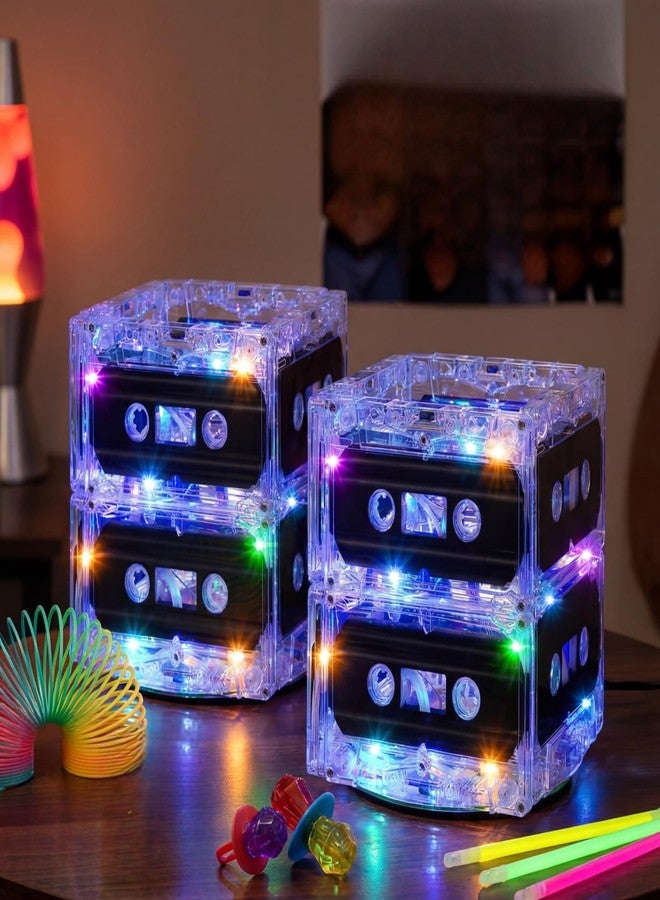 Relaxweex 2 Sets 80s 90s Glowing Novelty Cassette Tape Bucket Centerpiece 80s Party Supplies 90s Theme Birthday Party Supplies Light Cassette Tape Table Decor for Music Retro Hip Hop 1980 1990 Event - Image 3