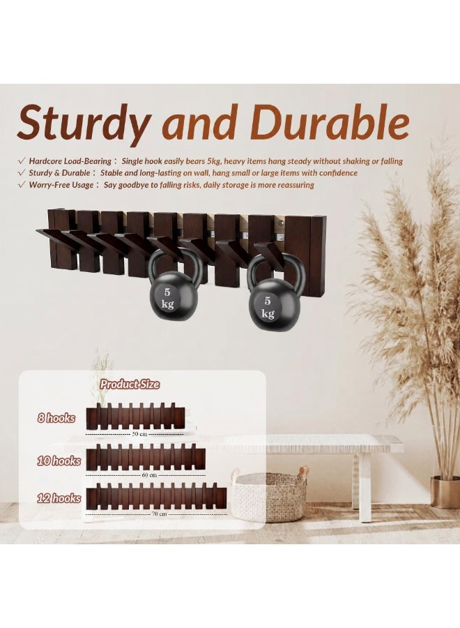 uoobox 10 Hooks Wooden Coat Hook，Piano Wall-mounted Clothes Hanger, Flip Down Wall Hook Rack, Wall Art, Wall Hanger Easily Holds All of Your Jackets, Key or Bags Hat, Perfect for Living Room, Bedroom, Entryway, Closet, Door Back - Image 4