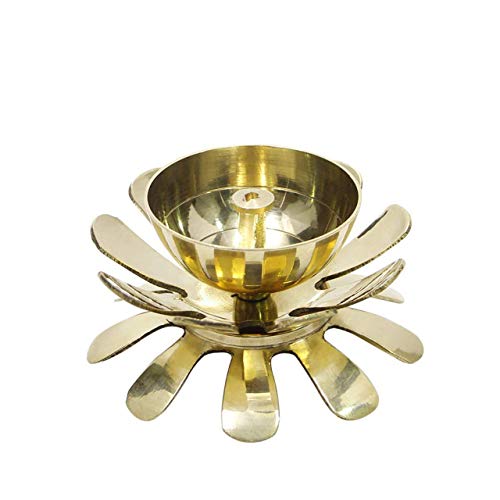 Klassic Decorative Two-Layered Lotus Petal Shaped Pooja Diya for Temple, Home, Festivals, Puja | Kamal Shape Diwali Diya (Medium, Gold) - Image 1