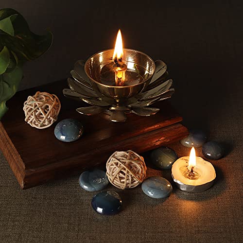 Klassic Decorative Two-Layered Lotus Petal Shaped Pooja Diya for Temple, Home, Festivals, Puja | Kamal Shape Diwali Diya (Medium, Gold) - Image 2