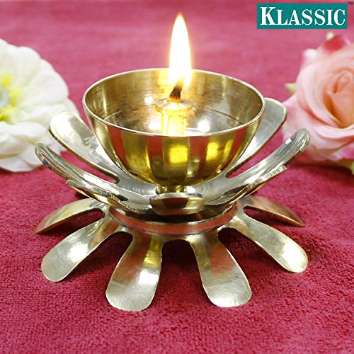 Klassic Decorative Two-Layered Lotus Petal Shaped Pooja Diya for Temple, Home, Festivals, Puja | Kamal Shape Diwali Diya (Medium, Gold) - Image 4