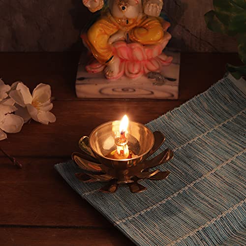 Klassic Decorative Two-Layered Lotus Petal Shaped Pooja Diya for Temple, Home, Festivals, Puja | Kamal Shape Diwali Diya (Medium, Gold) - Image 5