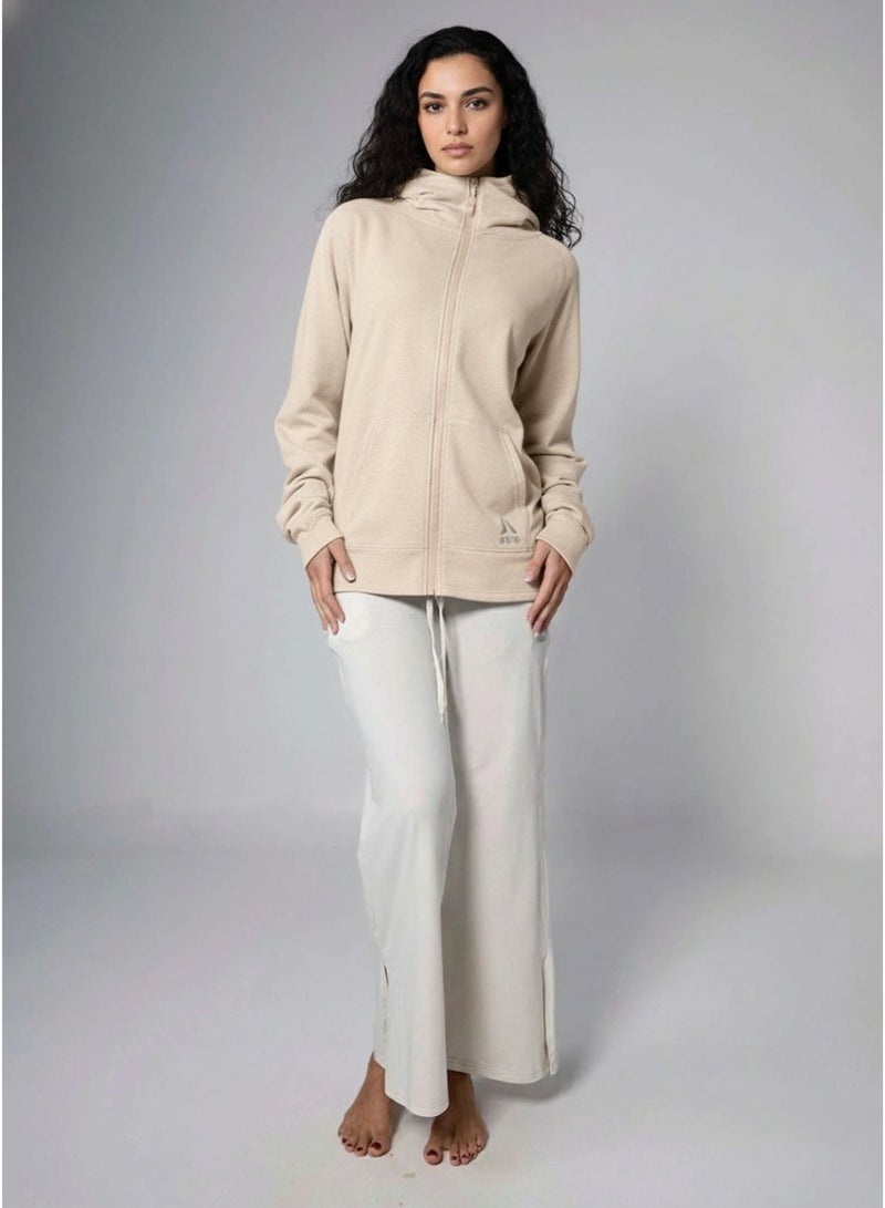 Aora Unisex Oversized Zipper Hoodie – Eco-Friendly Full-Zip Sweatshirt for Layering, Travel & Everyday Comfort (Khaki) - Image 3