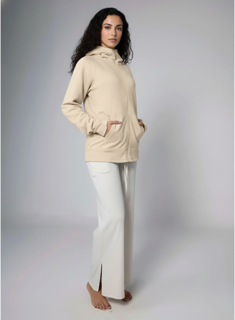 Aora Unisex Oversized Zipper Hoodie – Eco-Friendly Full-Zip Sweatshirt for Layering, Travel & Everyday Comfort (Khaki) - Image 2