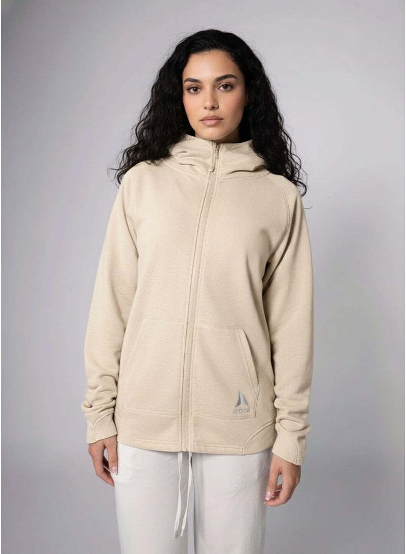 Aora Unisex Oversized Zipper Hoodie – Eco-Friendly Full-Zip Sweatshirt for Layering, Travel & Everyday Comfort (Khaki) - Image 1