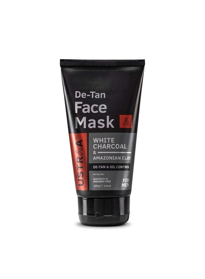 De-Tan Face Mask - Oily Skin - 4.4oz- Fights blackheads and whiteheads, Tan & Toxin removing wash-off face mask for men, with highest grade White Charcoal, Amazonian Clay & Green Clay Cleansing