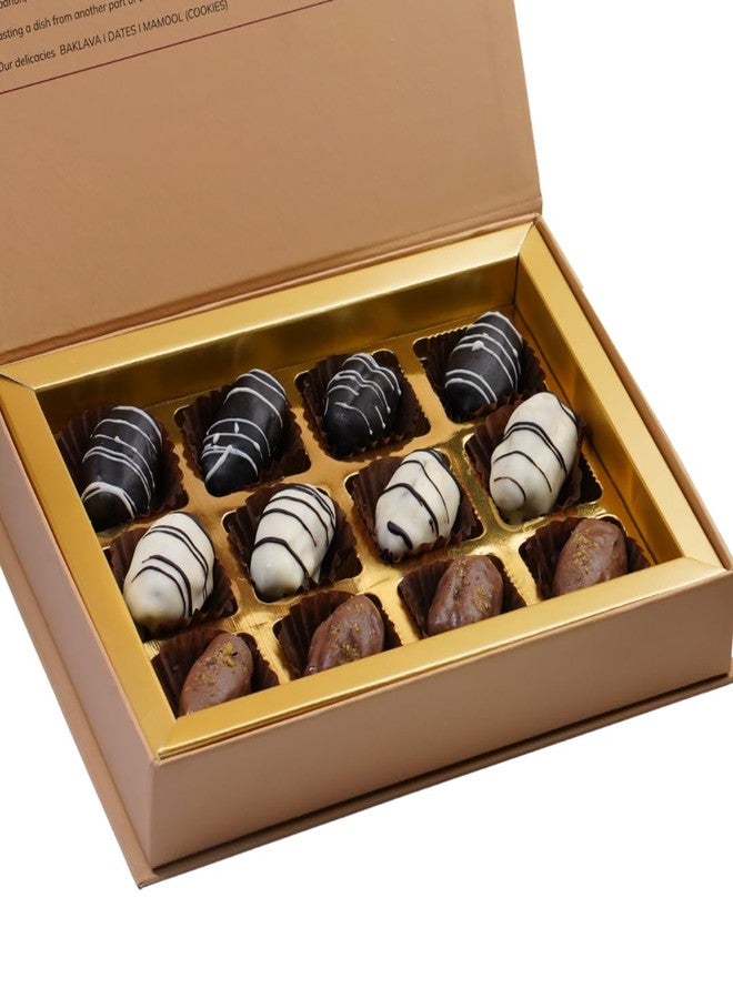 NATUF Dates Chocolate Gift Box – White & Dark Chocolate Coated Dates | Luxurious Middle Eastern Treat | Premium Chocolate Dates Sweet Gift Box for Gifting & Snacking | 100% Plant-Based Healthy Snack | 12 Pcs (180g) - Image 2