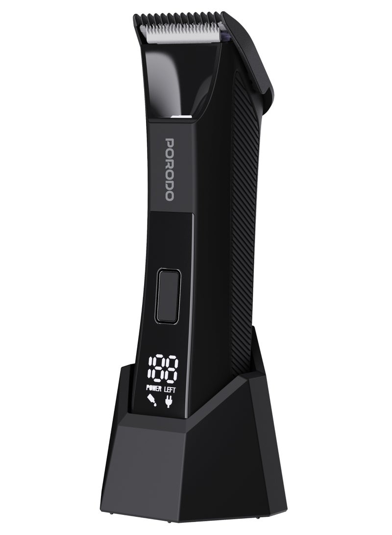 porodo Ceramic Blade Gentle Grooming Trimmer with Digital Display & Detachable Comb / 10 Days in Full Charge / Wet & Dry Shaving / Secure Travel Lock / 90 min Working Time / IPX7 Water Resistant - Black - Image 1