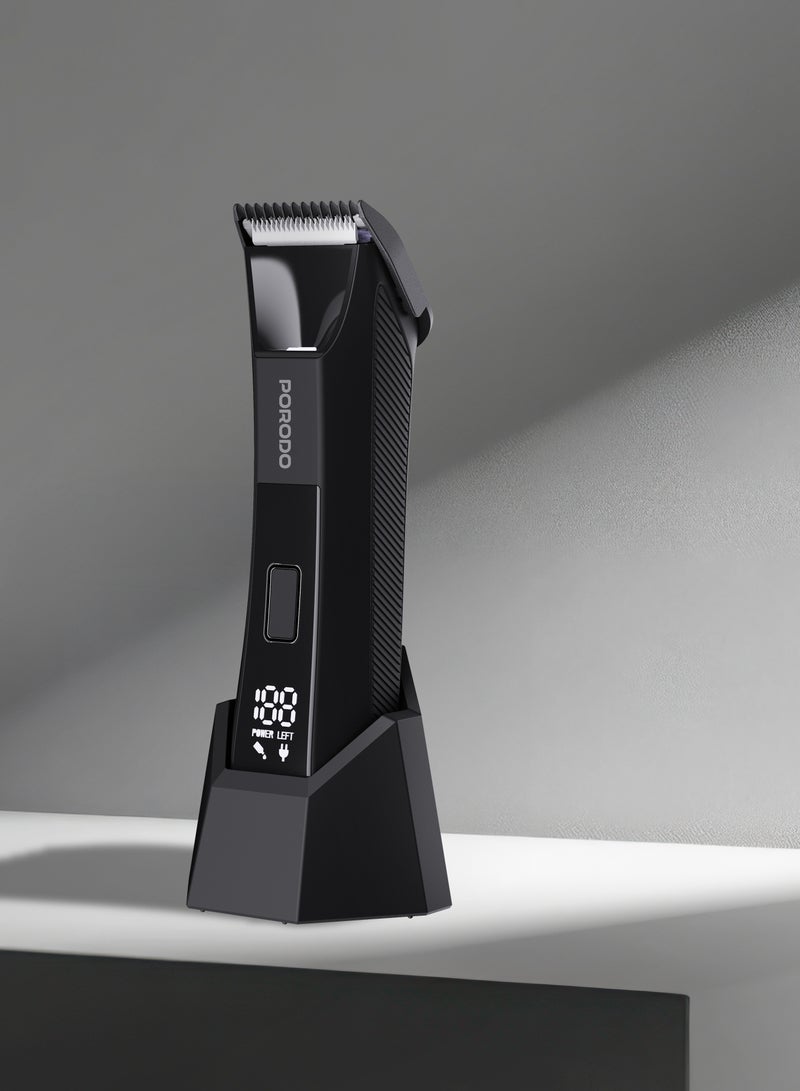 porodo Ceramic Blade Gentle Grooming Trimmer with Digital Display & Detachable Comb / 10 Days in Full Charge / Wet & Dry Shaving / Secure Travel Lock / 90 min Working Time / IPX7 Water Resistant - Black - Image 3