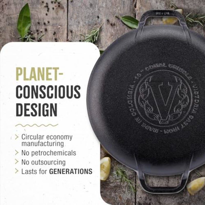 Cast Iron Pan with Two Side Handles Comal Griddle Seasoned with 100% Kosher Certified Non GMO Flaxseed Oil, 10", black - Image 5