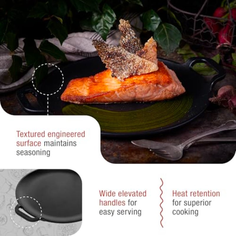Cast Iron Pan with Two Side Handles Comal Griddle Seasoned with 100% Kosher Certified Non GMO Flaxseed Oil, 10", black - Image 4
